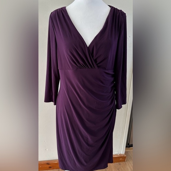 Lauren Ralph Lauren Dresses & Skirts - Ralph Lauren Lauren LRL Womens Size 14 Ruched Jersey Dress 3/4 Sleeve Purple